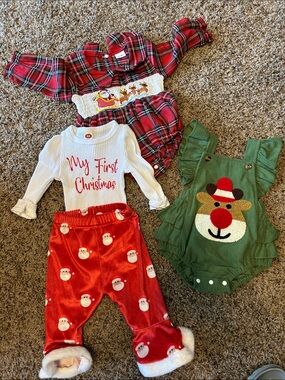 Holiday Baby Trio - Red Plaid, Green Reindeer & 'My First Christmas' Set